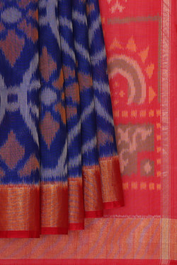 Collection of Ikat Cotton Silk Royal Blue Saree in a gallery layout