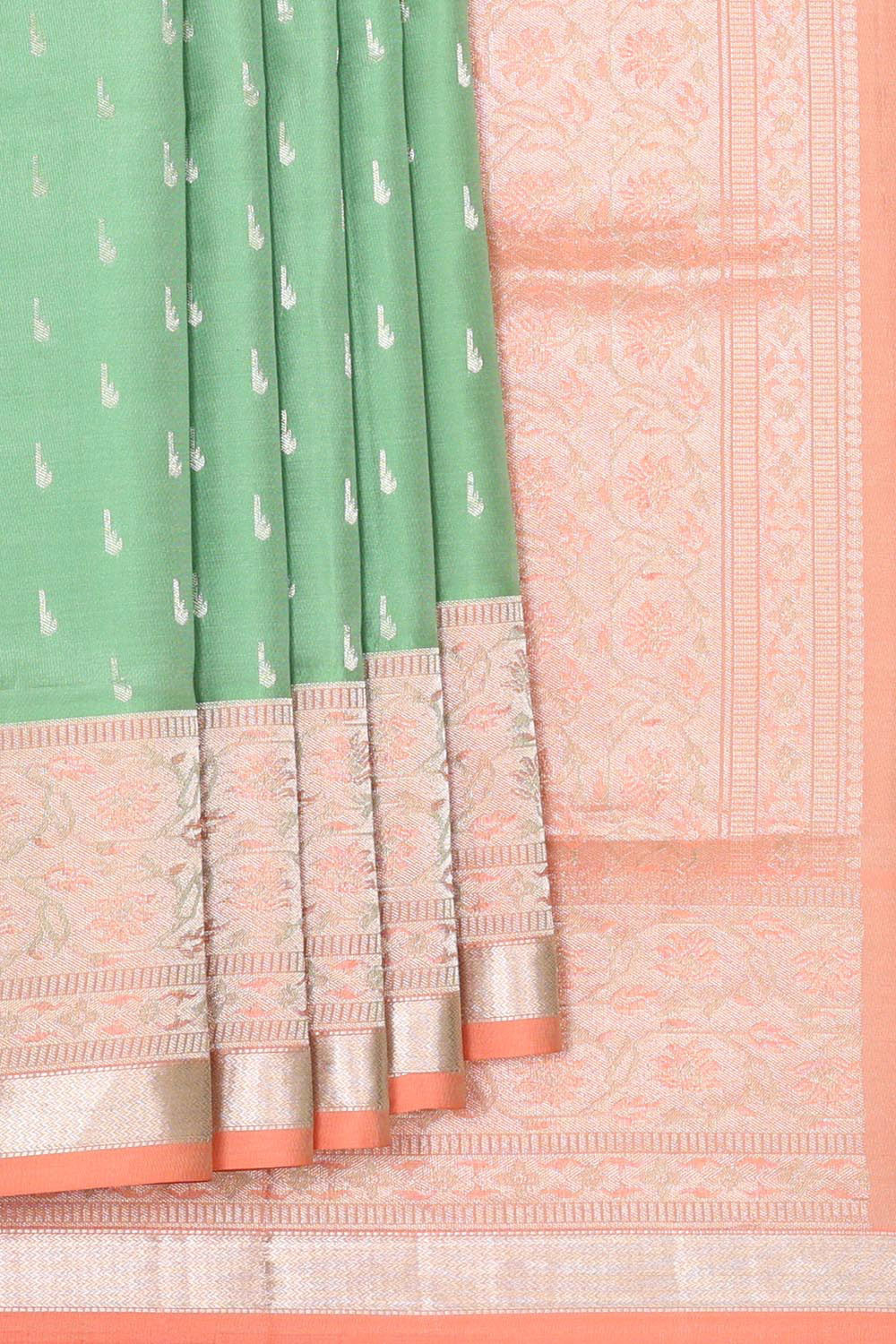 Collection of Pista Green Soft Silk Saree in a gallery layout