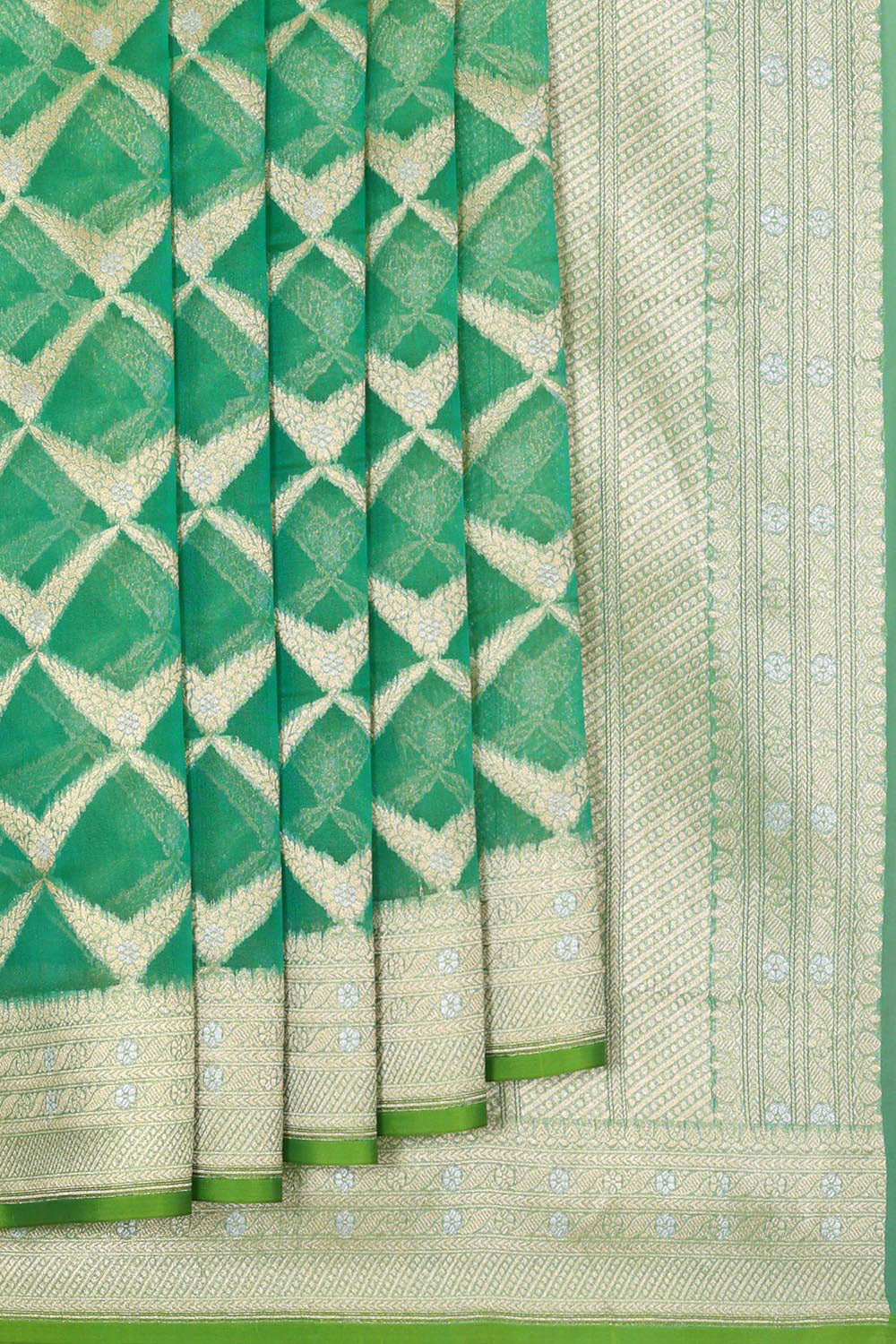 Collection of Banarasi Kora Green Saree in a gallery layout