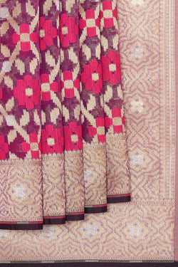 Collection of Banarasi Kora Silk Deep Wine Saree in a gallery layout