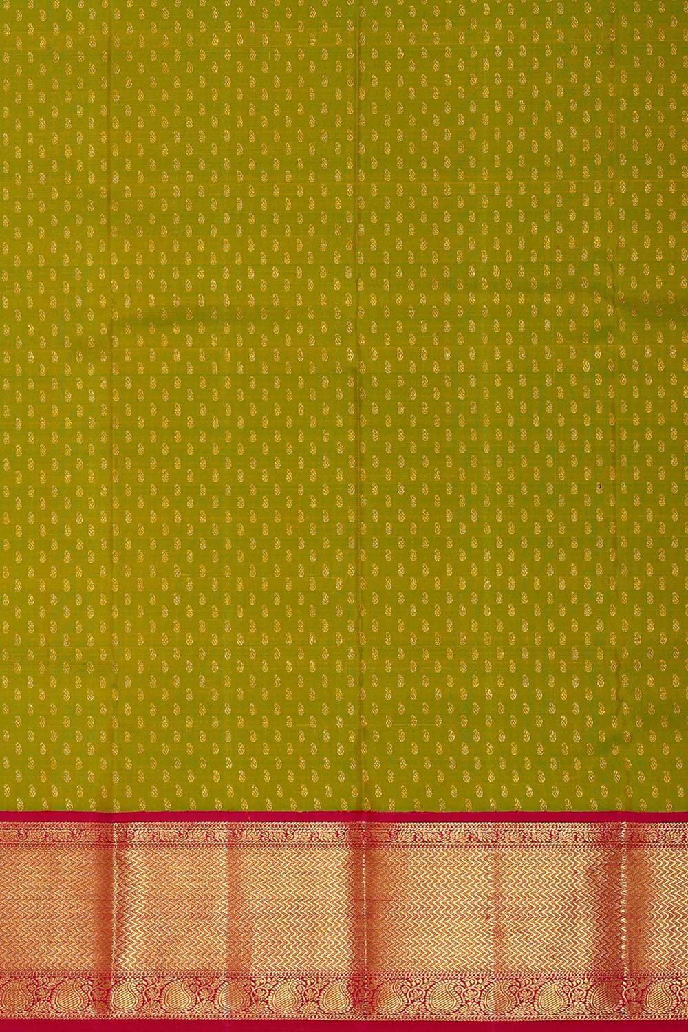 Kanchipattu Parrot Green Pavada Unstitched Set