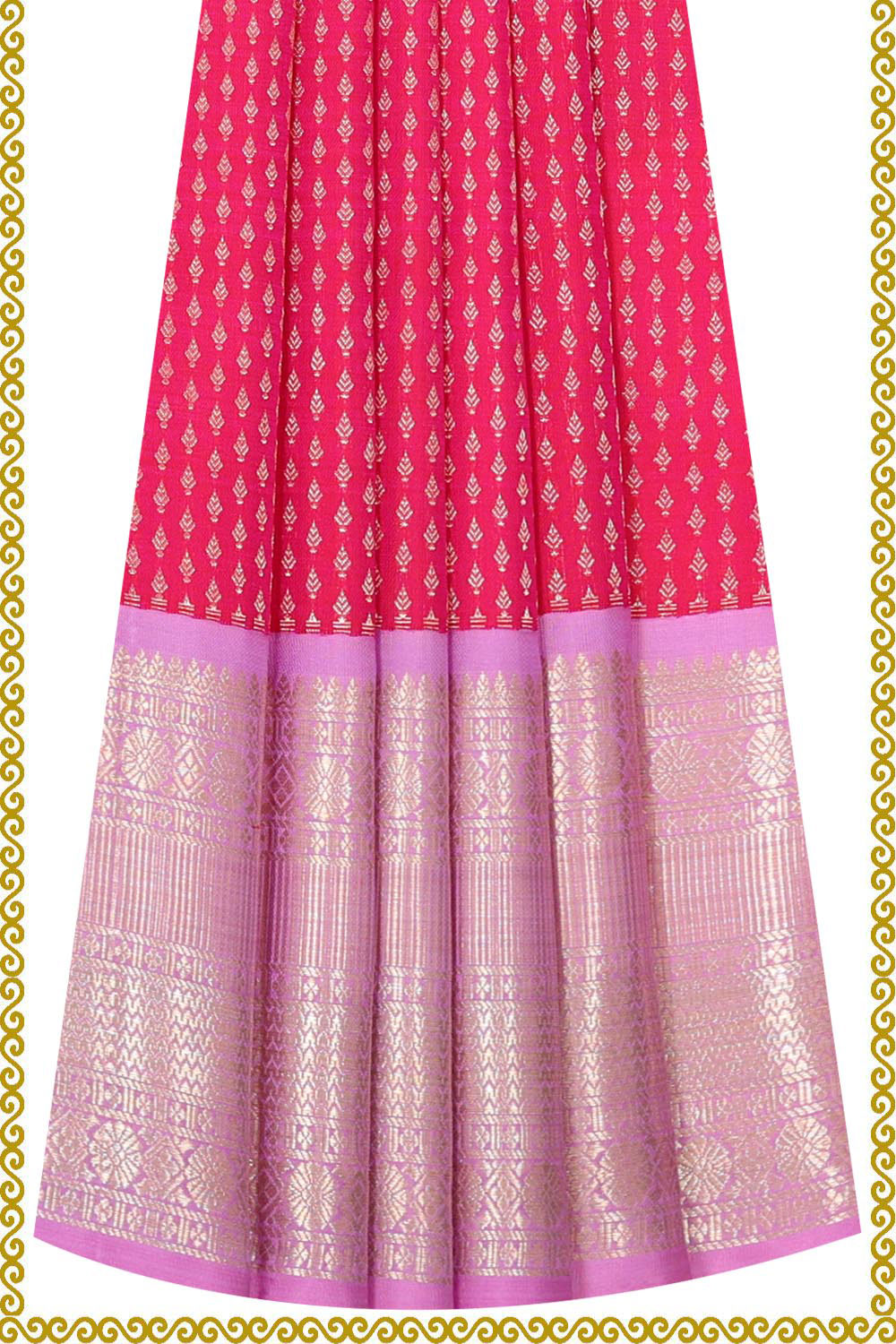 Kanchipattu Rani Pink Pavada Unstitched Set