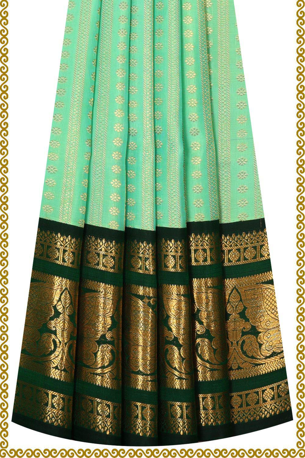 Collection of Kanchipattu Mint Green Pavada Unstitched Set in a gallery layout