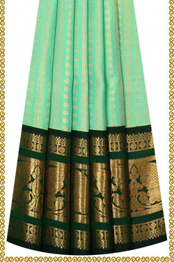 Collection of Kanchipattu Mint Green Pavada Unstitched Set in a gallery layout