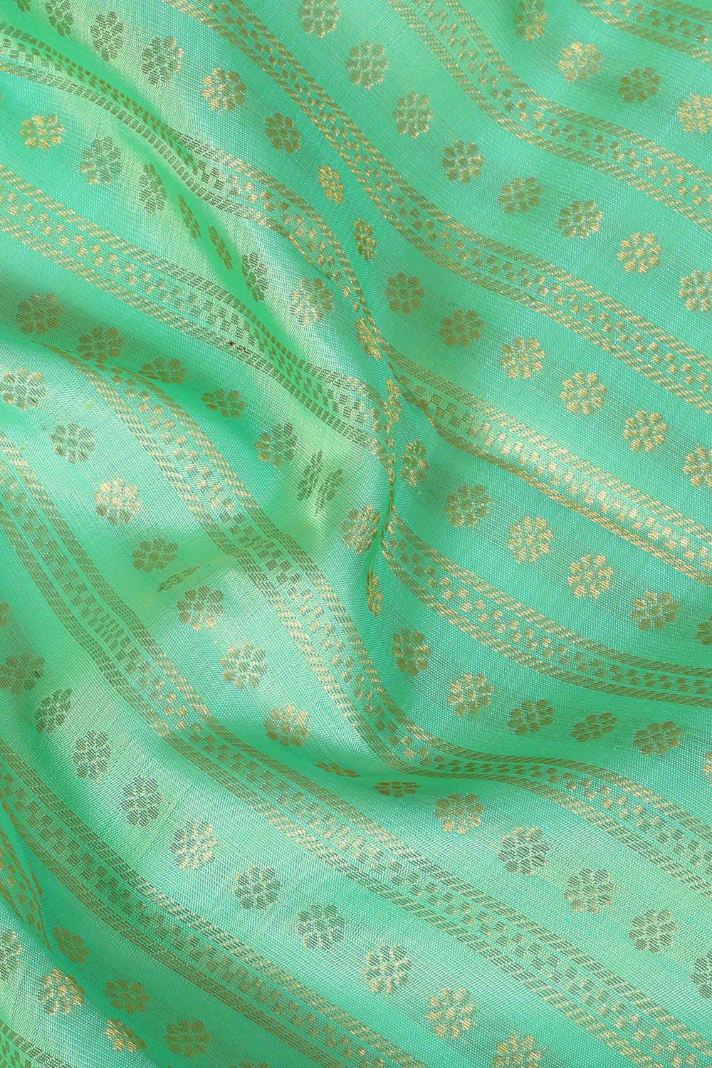 Collection of Kanchipattu Mint Green Pavada Unstitched Set in a gallery layout