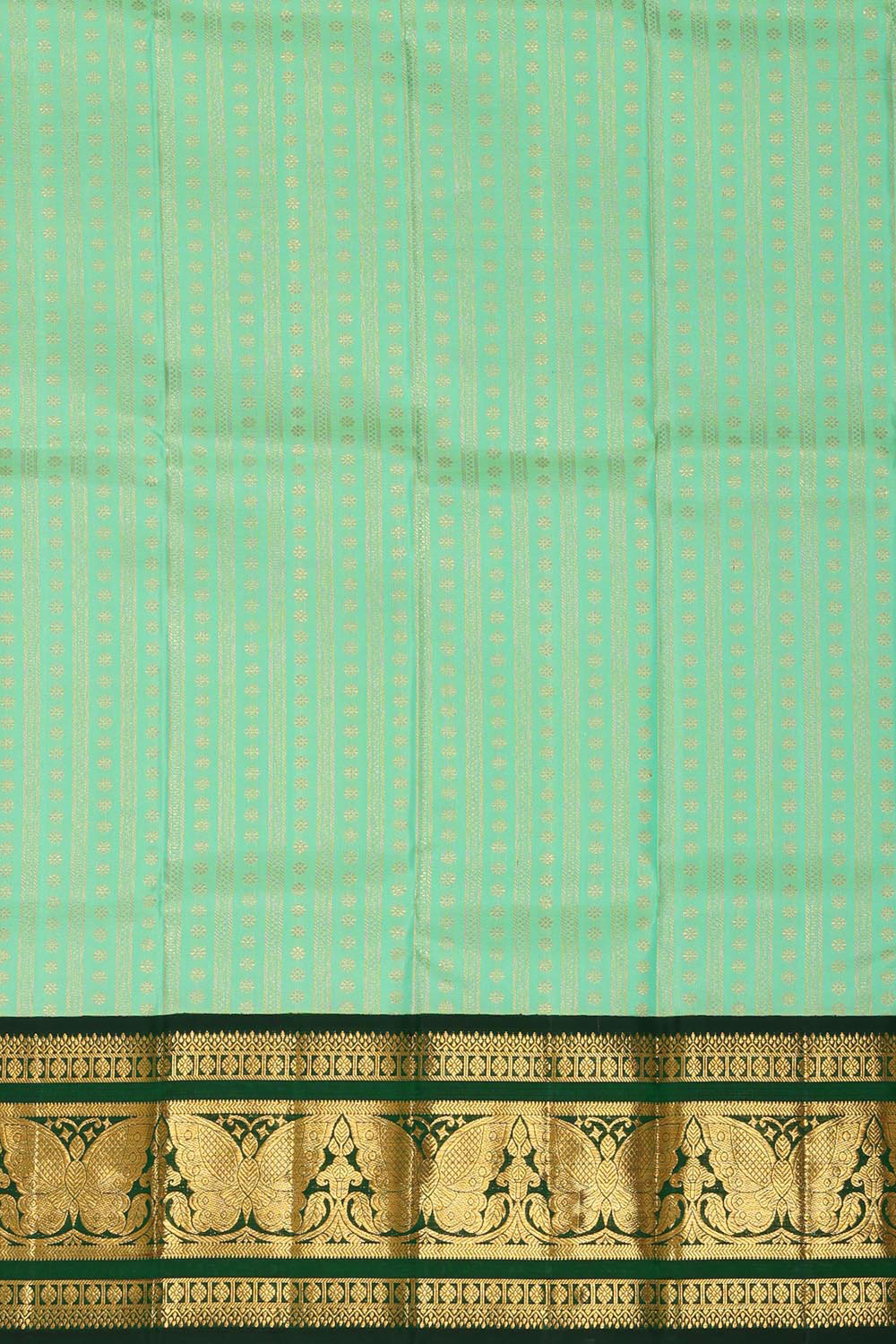 Collection of Kanchipattu Mint Green Pavada Unstitched Set in a gallery layout