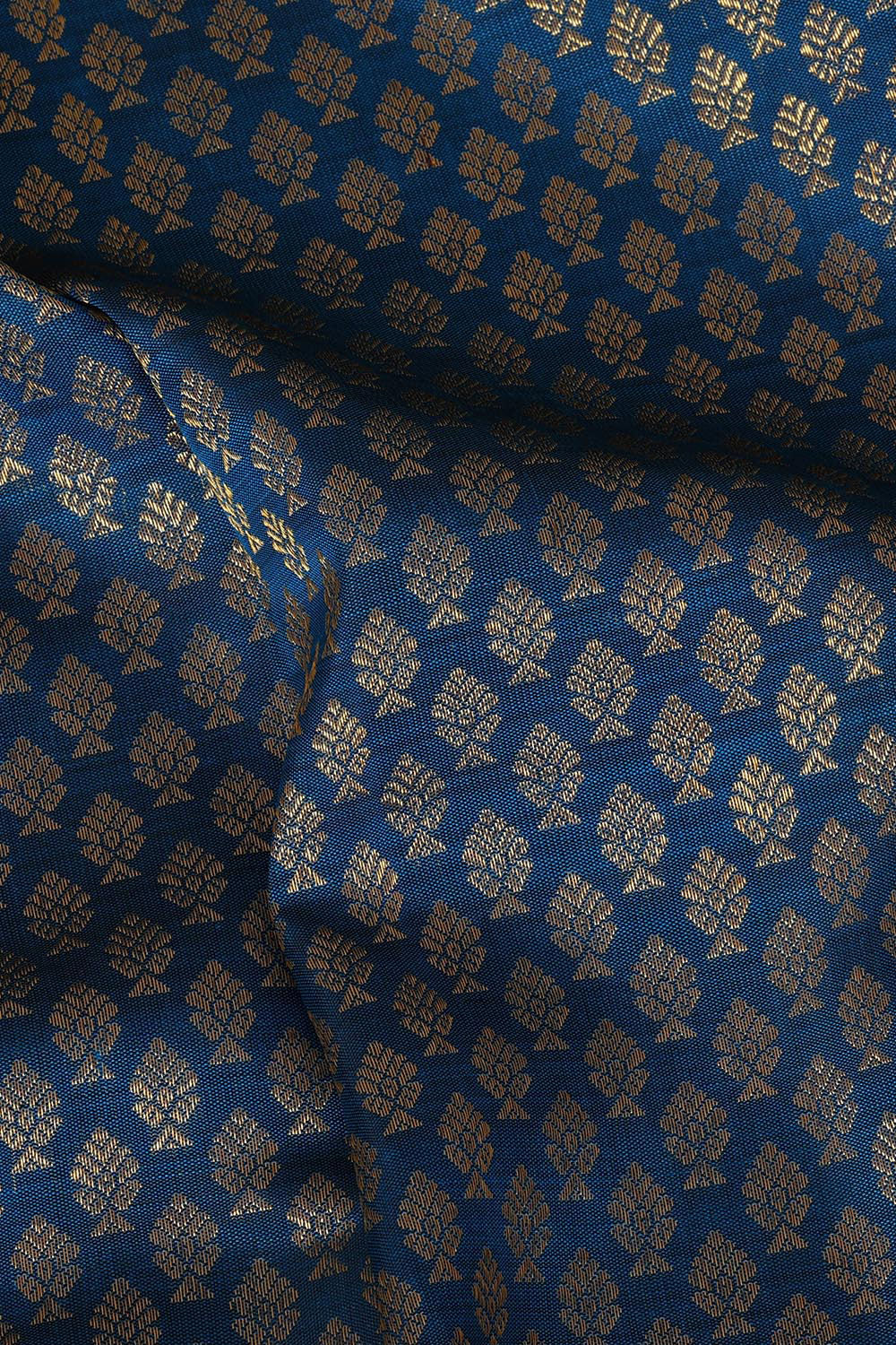 Collection of Kanchipattu Peacock Blue Pavada Unstitched Set in a gallery layout