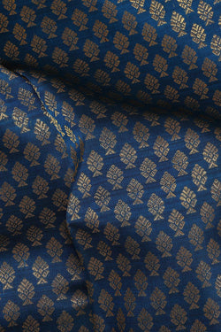 Collection of Kanchipattu Peacock Blue Pavada Unstitched Set in a gallery layout