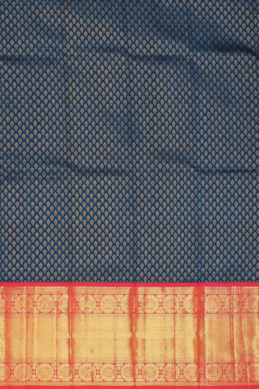 Collection of Kanchipattu Peacock Blue Pavada Unstitched Set in a gallery layout