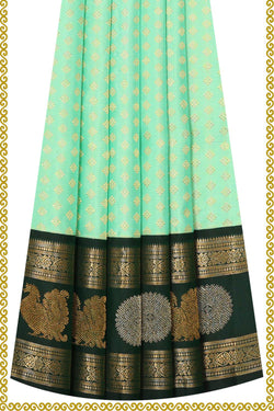 Collection of Kanchipattu Mint Green Pavada Unstitched Set in a gallery layout