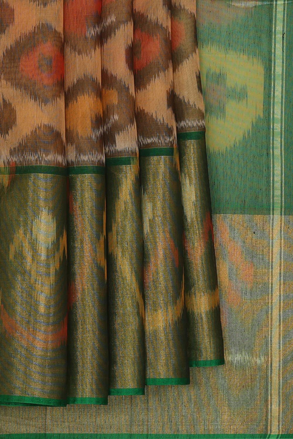 Ikat Silk Cotton Peach Cream Saree