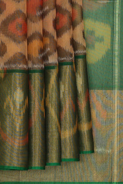 Image of Ikat Silk Cotton Peach Cream Saree