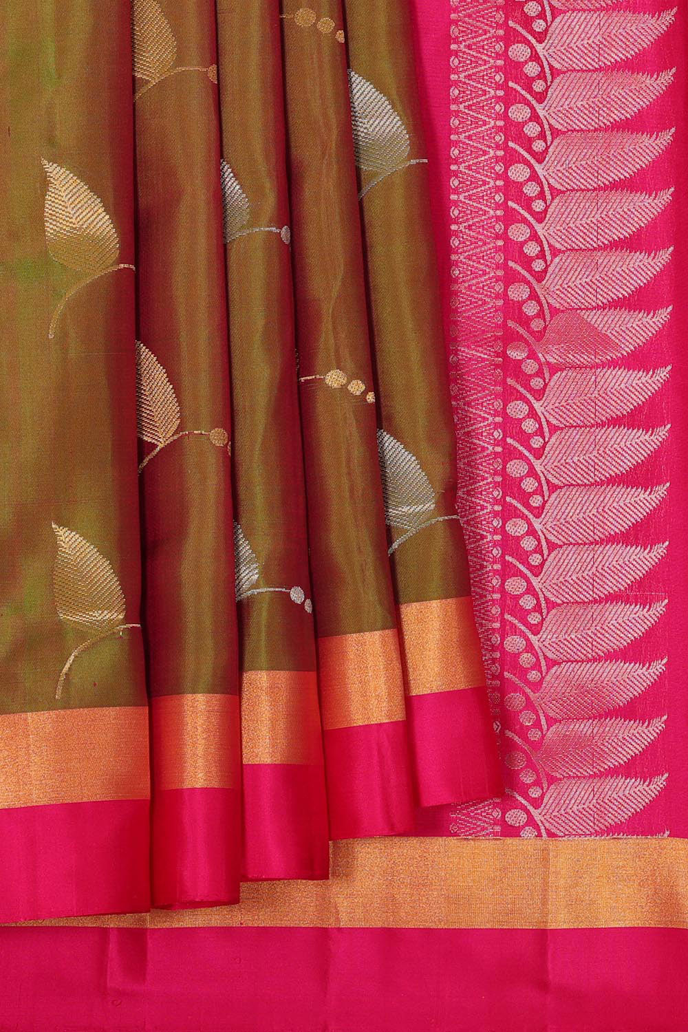 Collection of Olive Green Silk Saree in a gallery layout