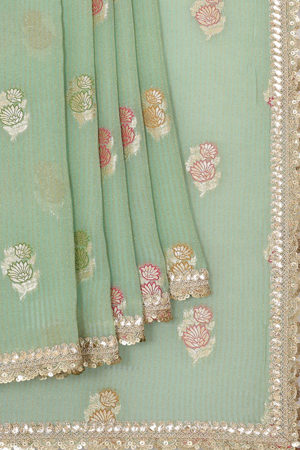 Collection of Glass Tissue Light Pista Green Saree in a gallery layout