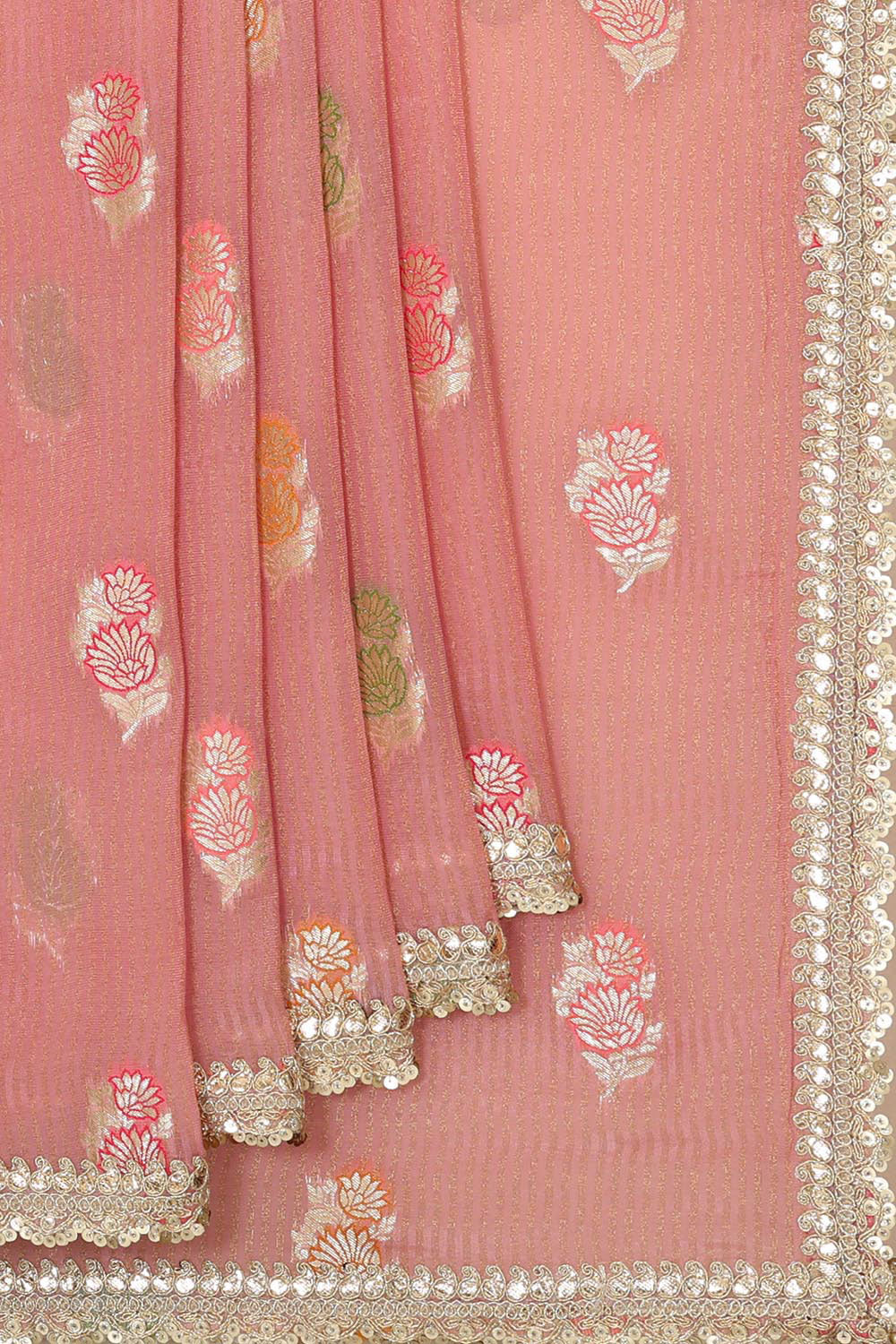 Collection of Glass Tissue Peach Pink Saree in a gallery layout