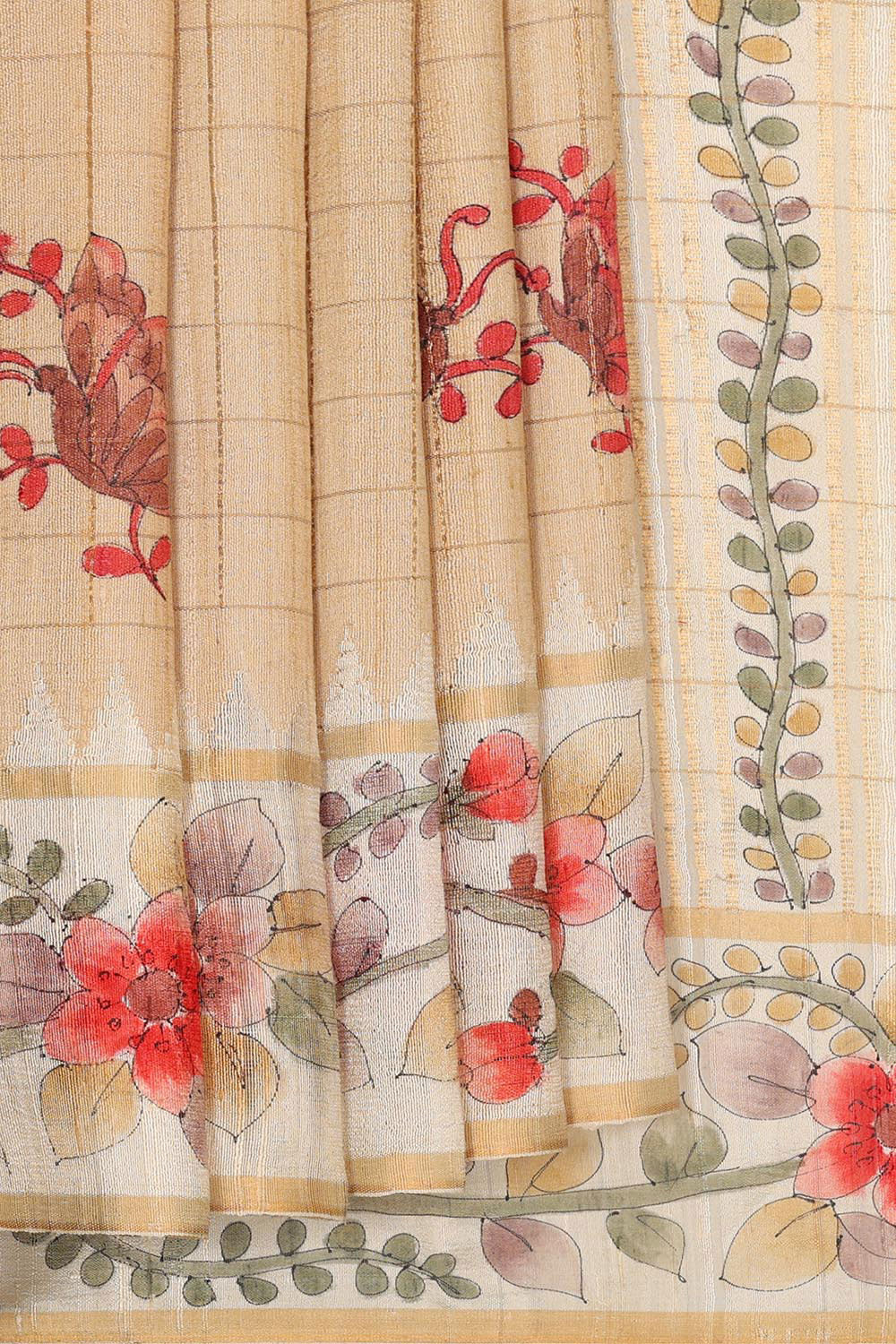 Painted Tussar Jute Beige Saree