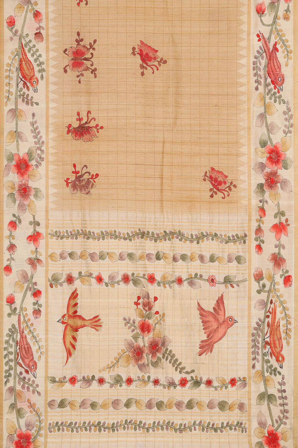 Painted Tussar Jute Beige Saree