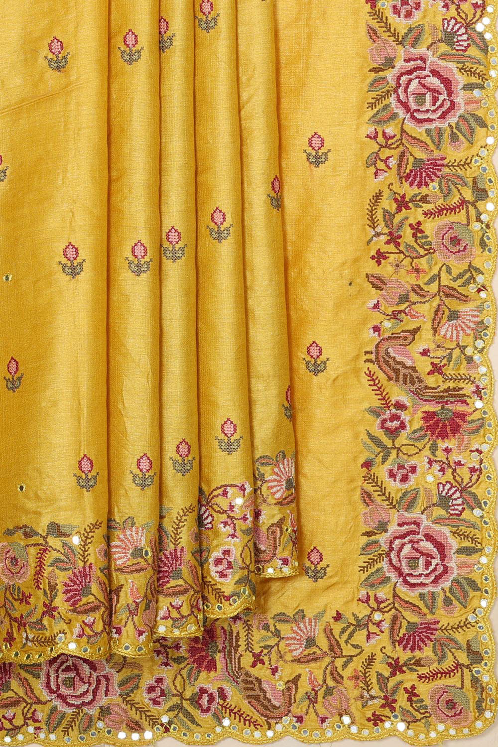 Collection of Tussar Silk Yellow Saree in a gallery layout