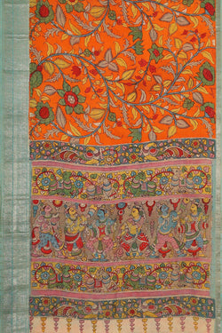 Image of Mangalgiri Silk Orange Saree