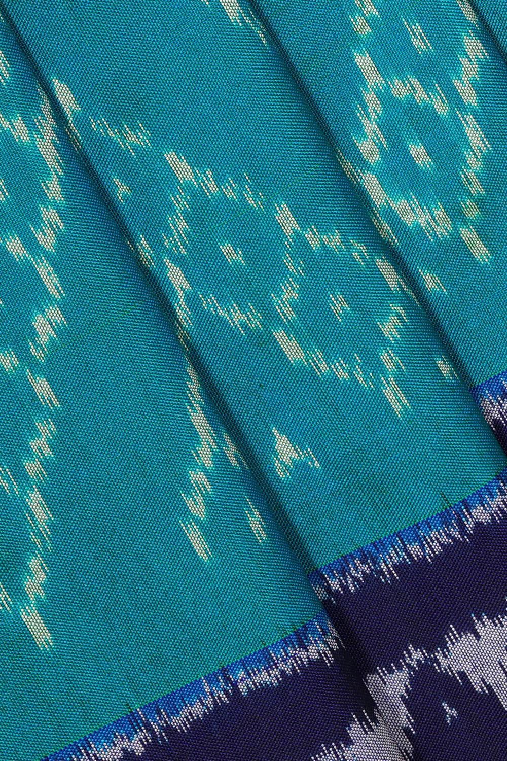 Ikat Silk Teal Blue Saree