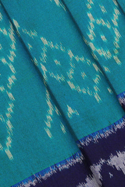 Image of Ikat Silk Teal Blue Saree