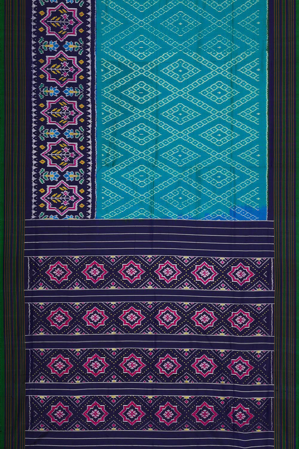 Ikat Silk Teal Blue Saree