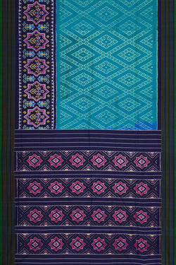 Image of Ikat Silk Teal Blue Saree