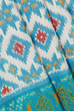 Image of Ikat Silk Cream-Blue Saree