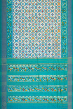 Image of Ikat Silk Cream-Blue Saree