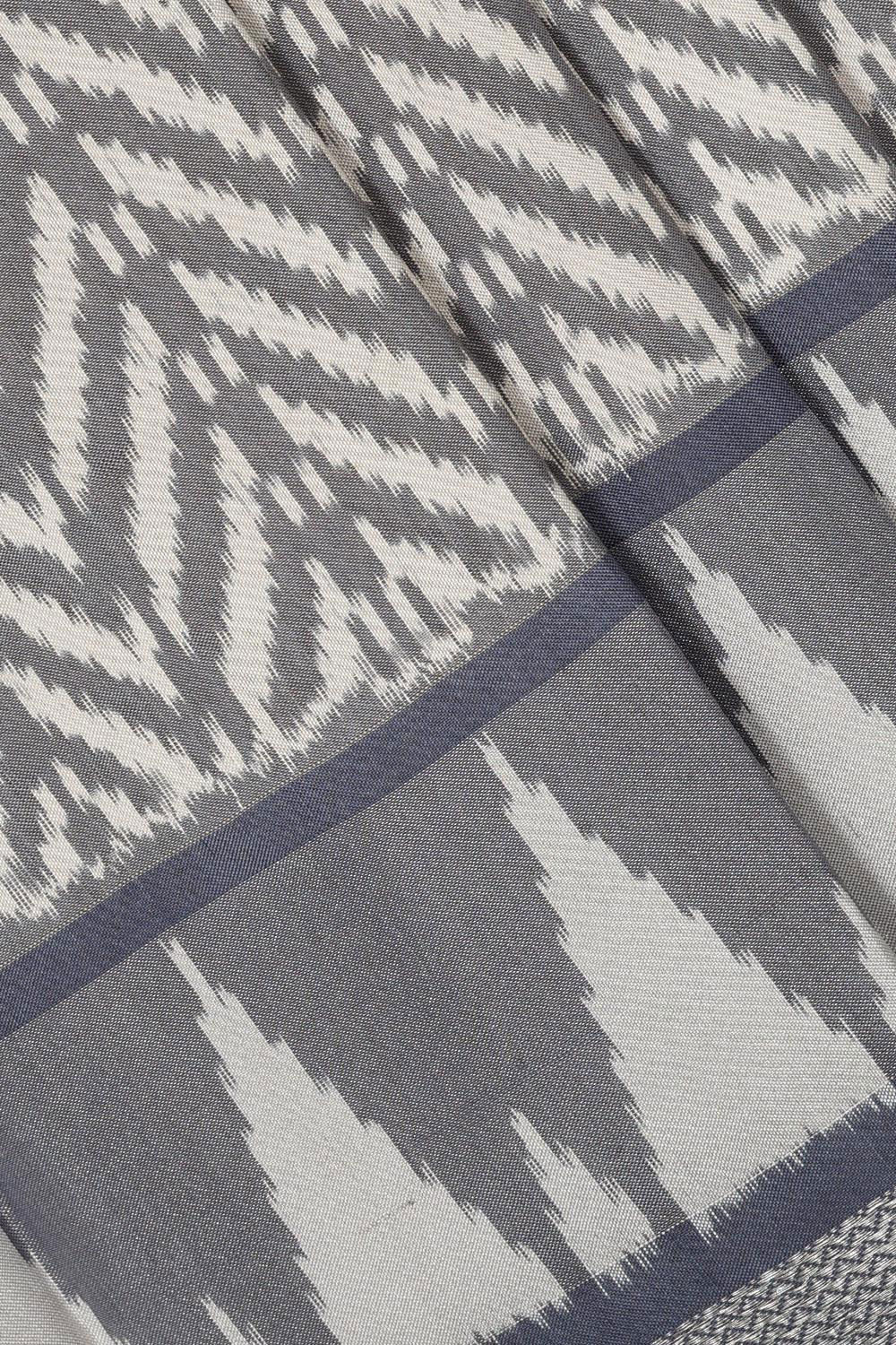 Image of Ikat Silk Cream-Grey Saree