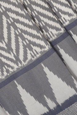 Image of Ikat Silk Cream-Grey Saree