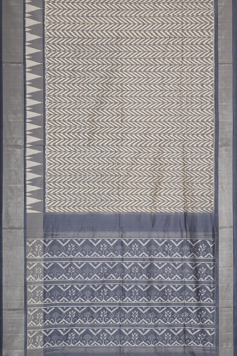 Ikat Silk Cream-Grey Saree