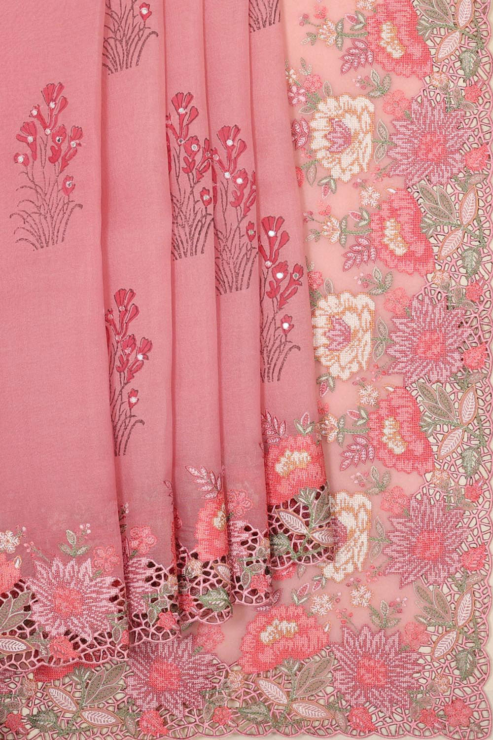 Collection of Banarasi Organza Onion Pink Saree in a gallery layout