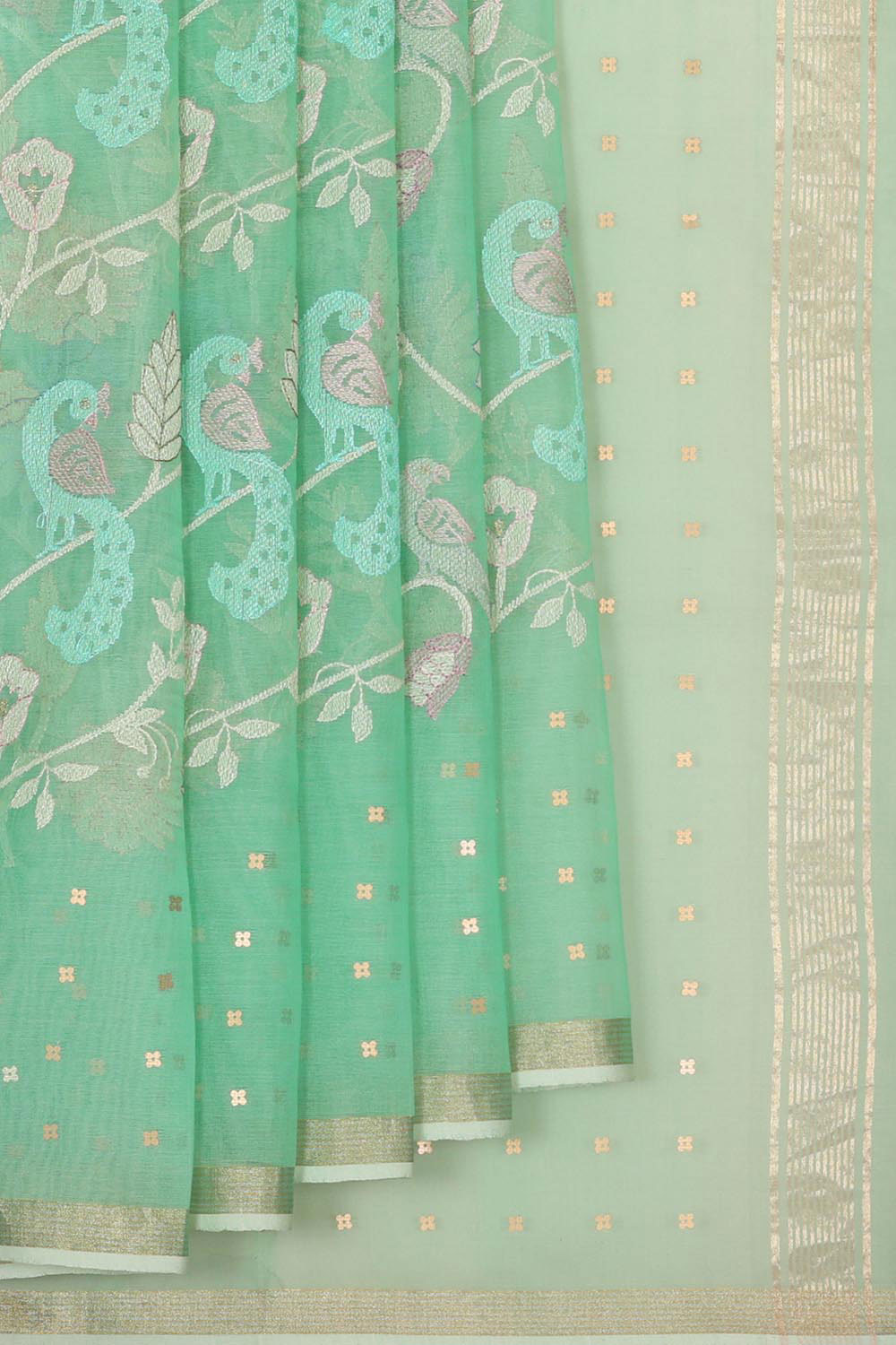 Collection of Banarasi Organza Light Pista Green Saree in a gallery layout