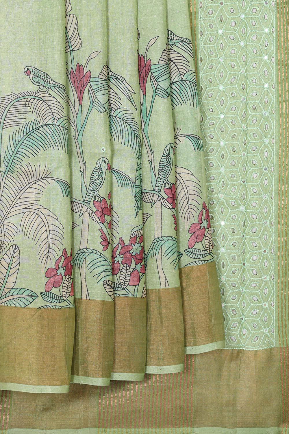 Collection of Tussar Silk Light Pista Green Saree in a gallery layout