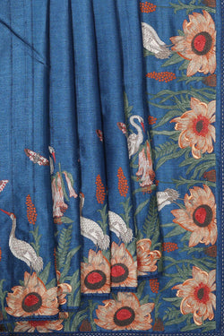 Collection of Tussar Silk Peacock Blue Saree in a gallery layout