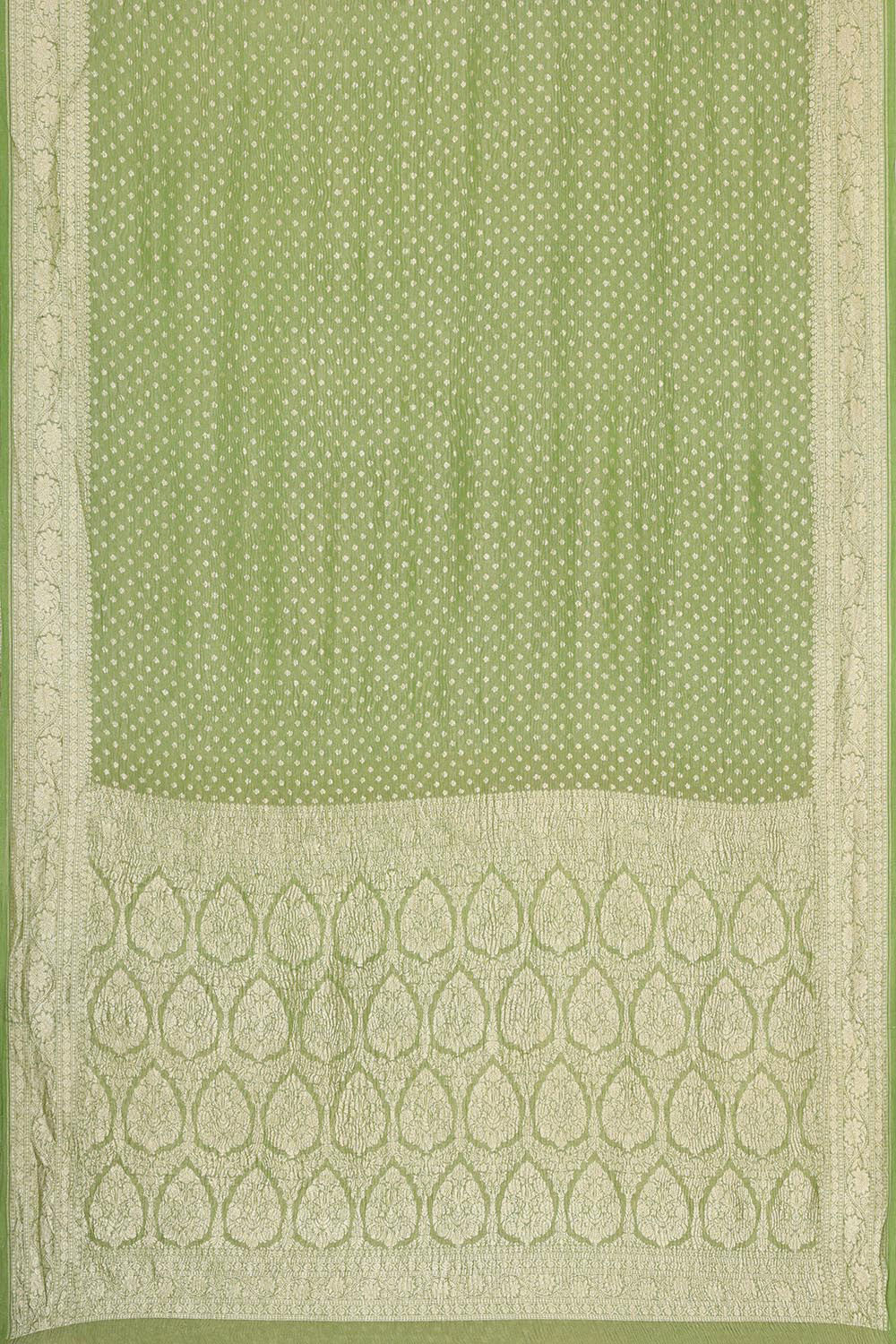 Collection of Banarasi Crushed Georgette Pista Green Saree in a gallery layout