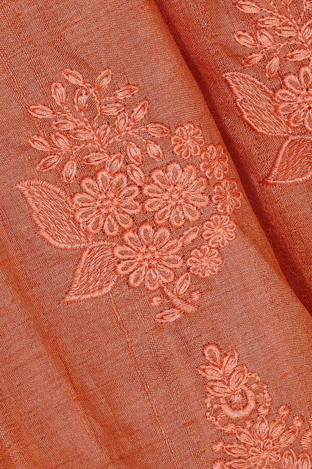 Tussar Jute Peach Embroidered Saree