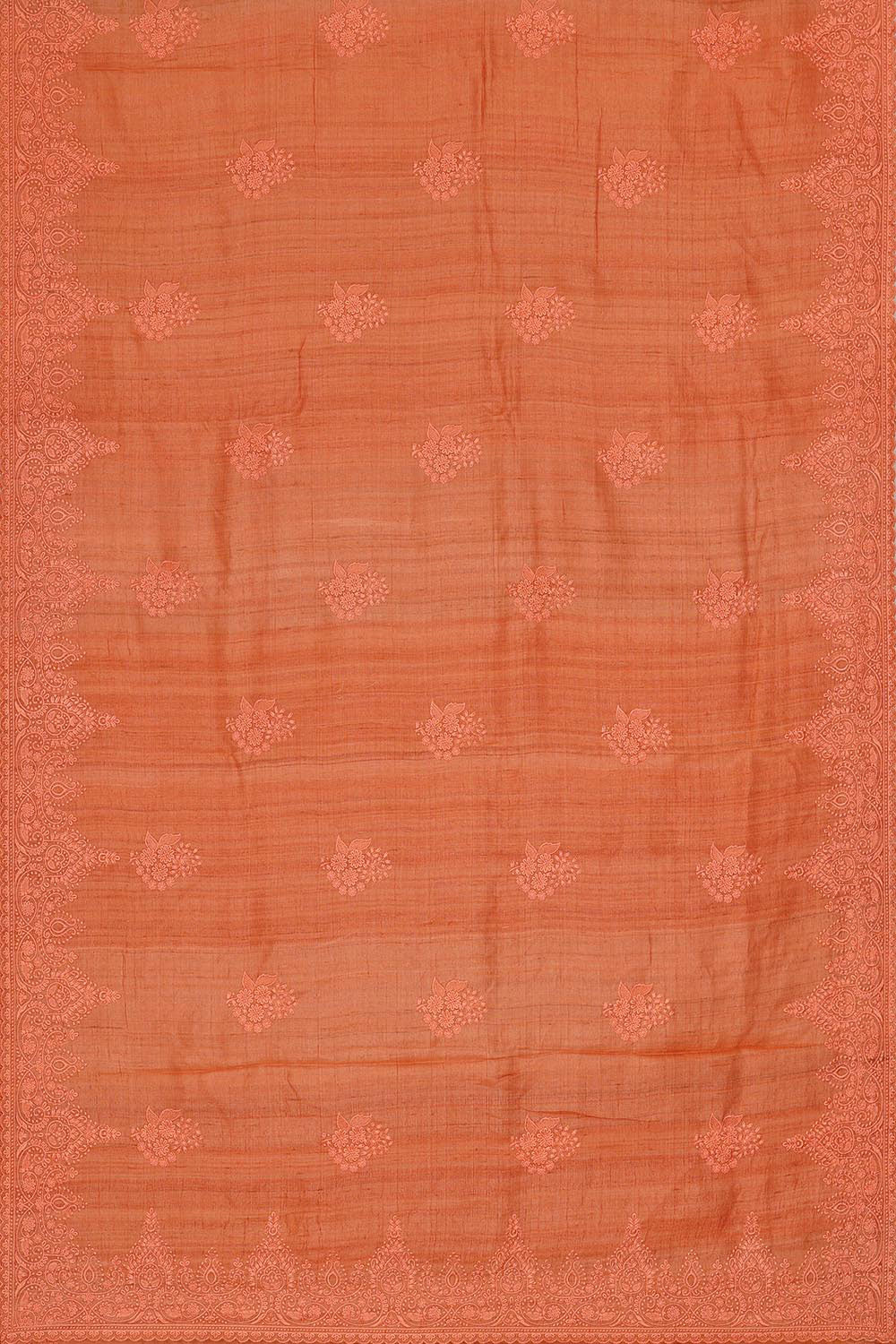 Tussar Jute Peach Embroidered Saree