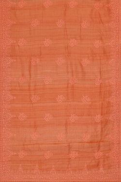 Image of Tussar Jute Peach Embroidered Saree