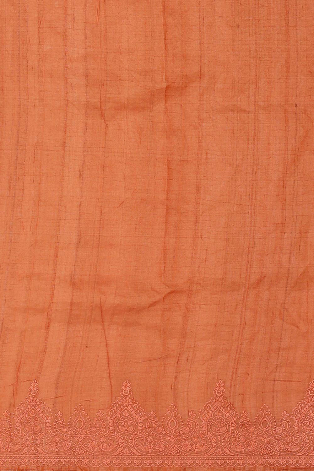 Tussar Jute Peach Embroidered Saree