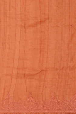 Image of Tussar Jute Peach Embroidered Saree