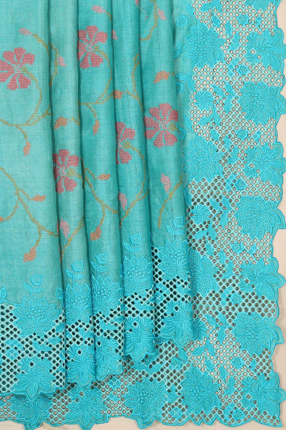 Collection of Tussar Silk Sky Blue Saree in a gallery layout