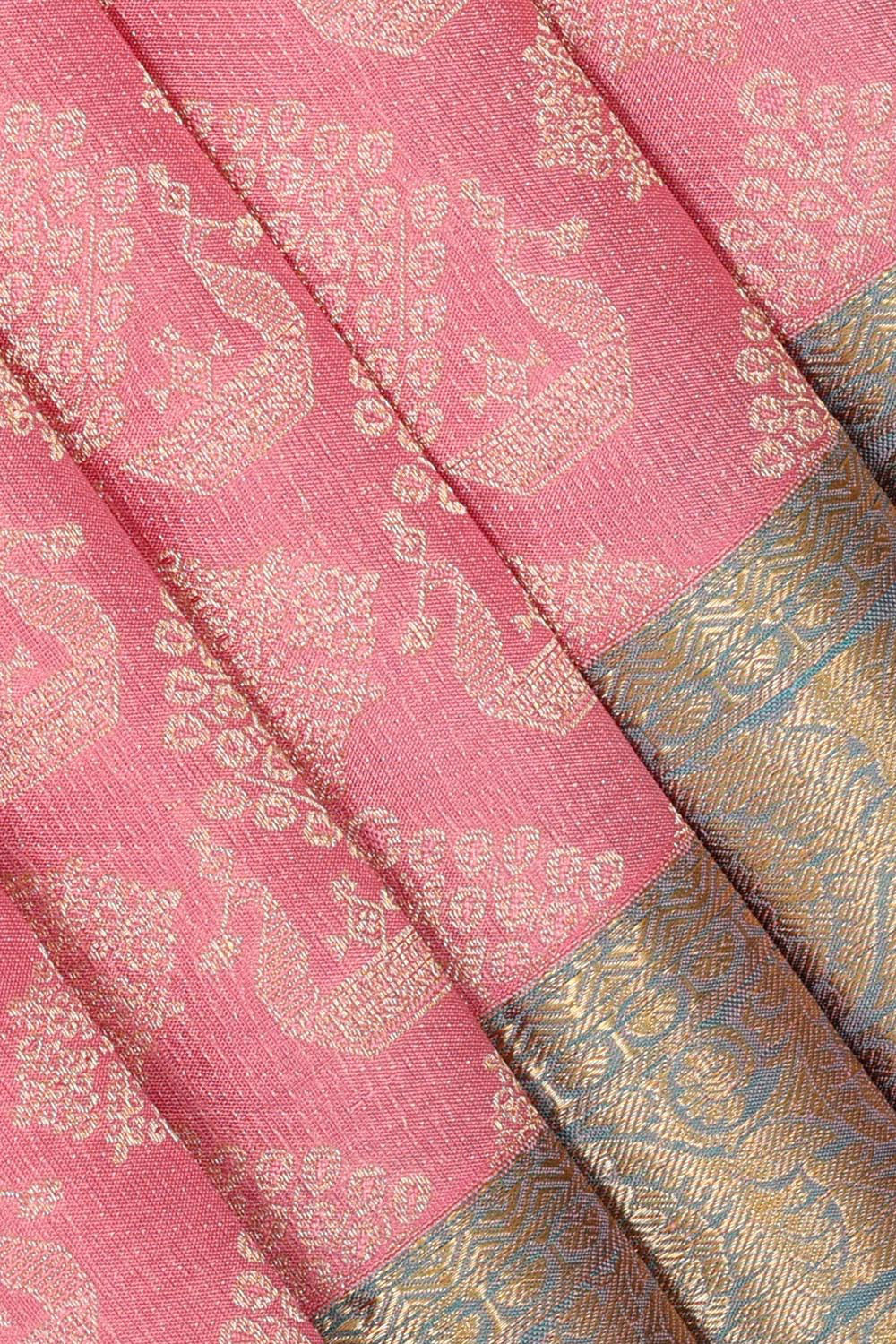 Kanchipattu Onion Pink Brocade Saree