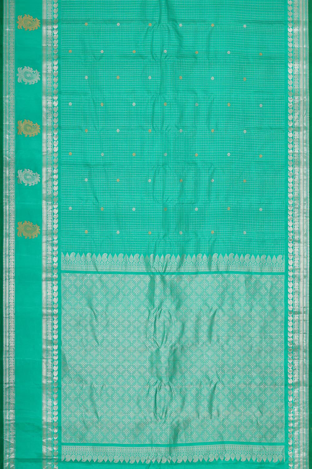 Gadwal Silk Turquoise Green Saree