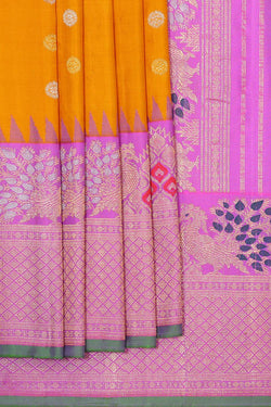 Image of Gadwal Silk Mustard Yellow Saree