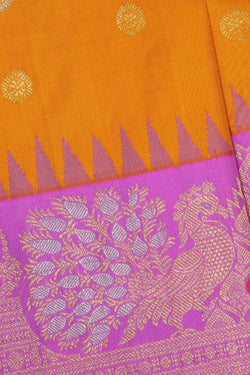 Image of Gadwal Silk Mustard Yellow Saree