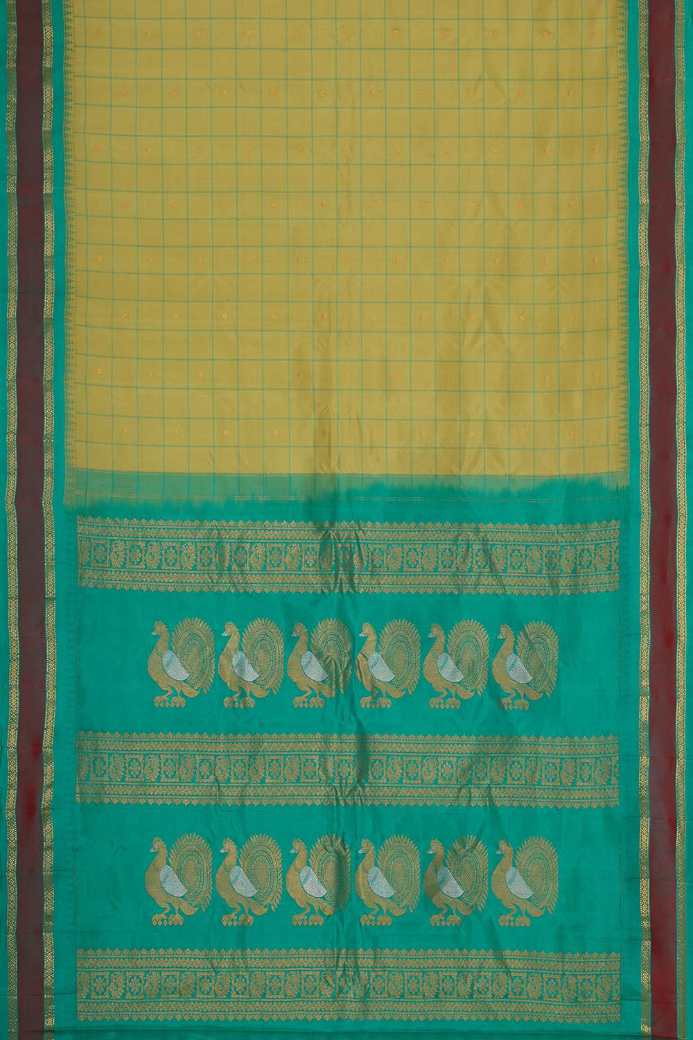 Gadwal Silk Golden Green Saree