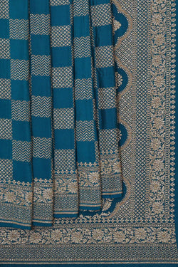 Collection of Banarasi Crepe Peacock Blue Saree in a gallery layout