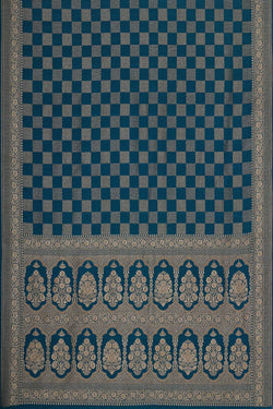 Collection of Banarasi Crepe Peacock Blue Saree in a gallery layout